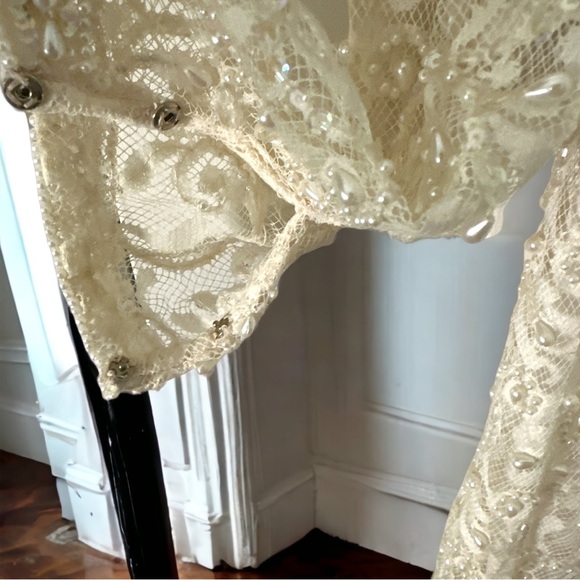 Vintage Neiman Marcus beaded sequin lace cream dress SZM - Picture 10 of 14
